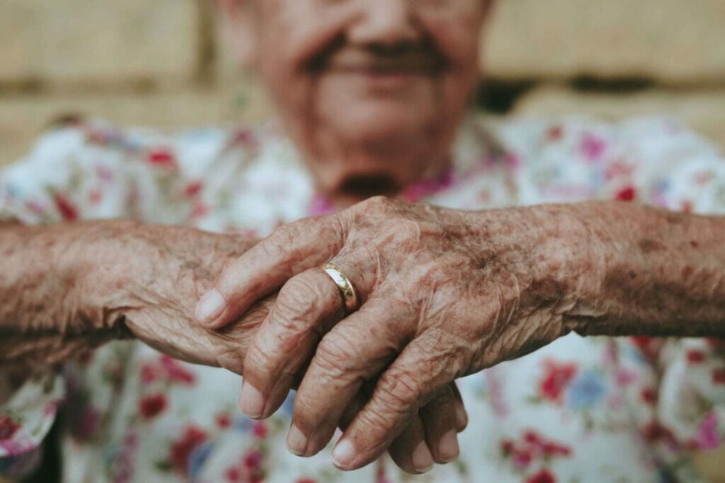 Close-up of an older adult woman's hands.